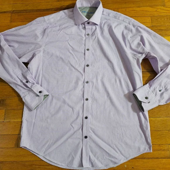 Twillory Men's Gingham Performance Dress Shirt Purple White 15 - Picture 2 of 7